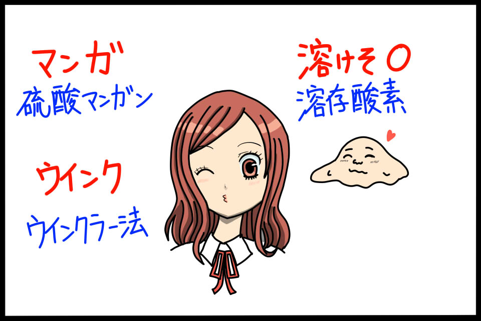 溶存酸素DOの試験法を暗記するためのゴロイラスト